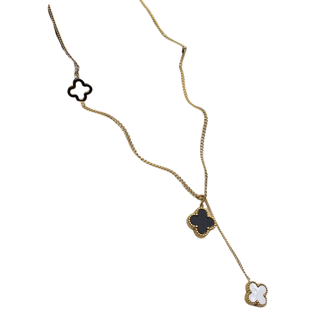 Beverly Halskette Gold mit Schwarz/ Weiß Blüten